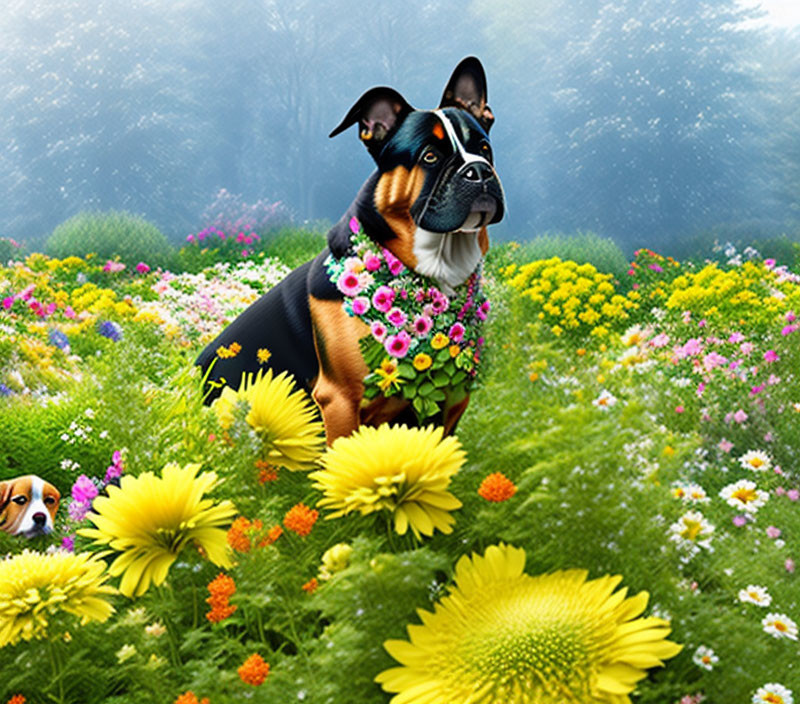Dog among flowers 