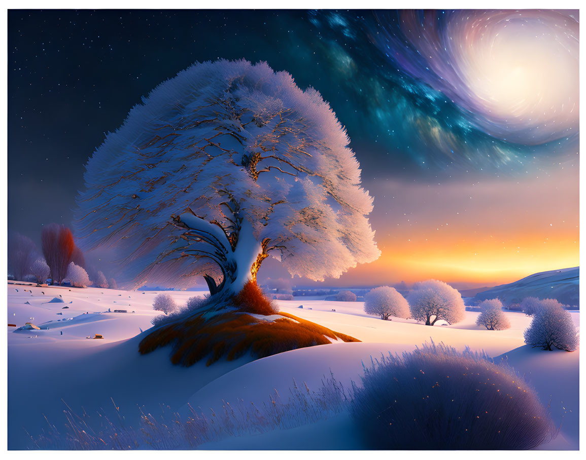 A cold and winter evening landscape, spectacular, 