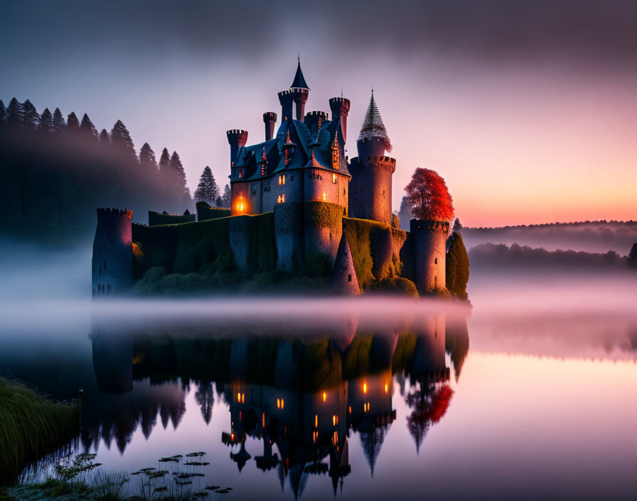 Gothic old castle in the morning at dawn 