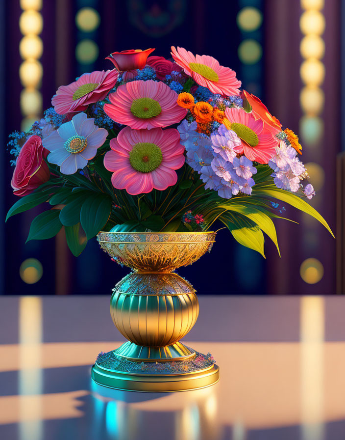  3D Art Deco bouquet of flowers, bokeh