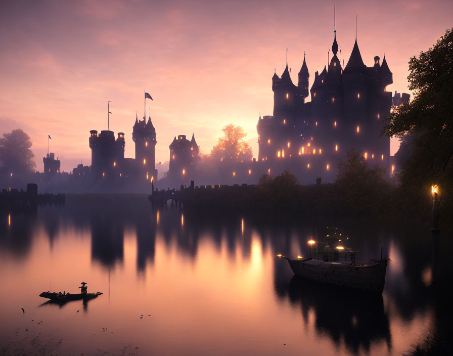   dawn reflected in the gothic castle 