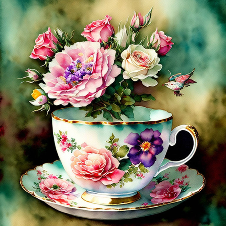 Fancy Vintage Teacup with Flowers 