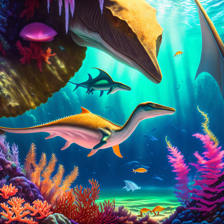 Colorful Coral Reefs: Ichthyosaurs Among Fish and Light