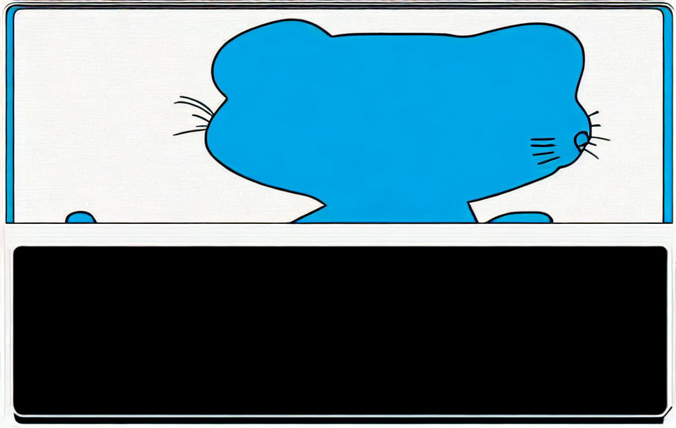 Blue Cat Head Silhouette on White Background with Black Rectangle