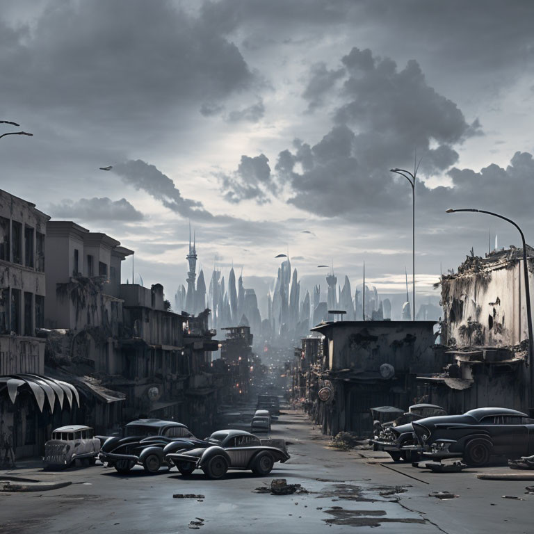Dark post-apocalyptic cityscape