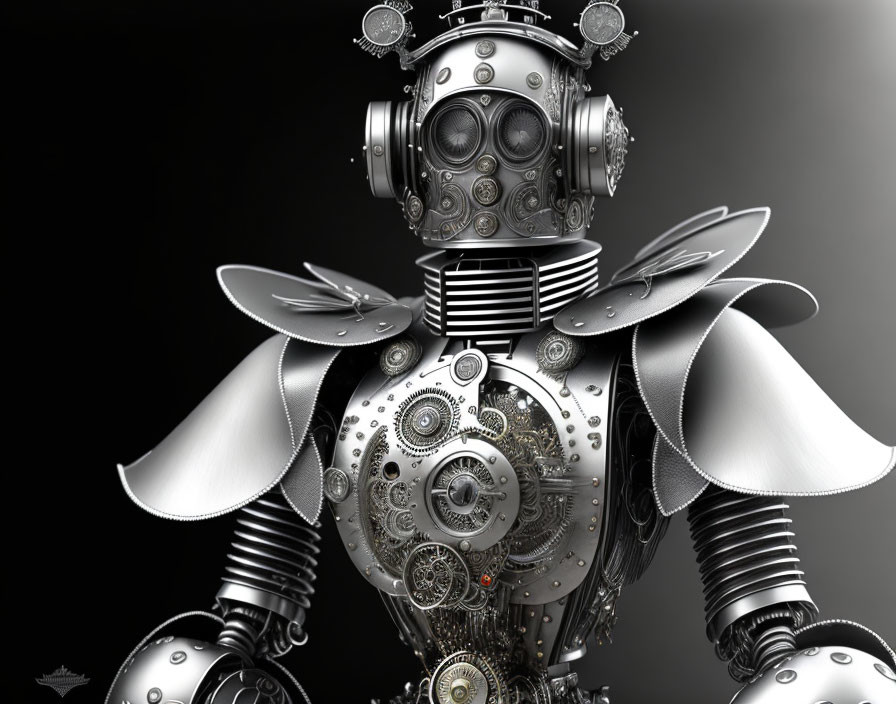Detailed Steampunk Robot with Mechanical Gears and Wings