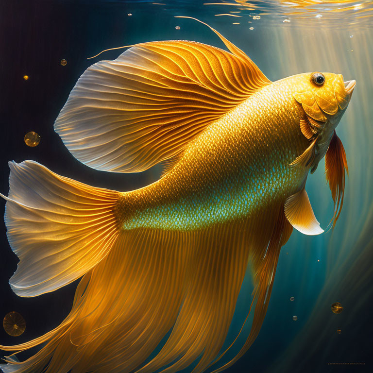 Colorful Goldfish Swimming Underwater with Bubbles