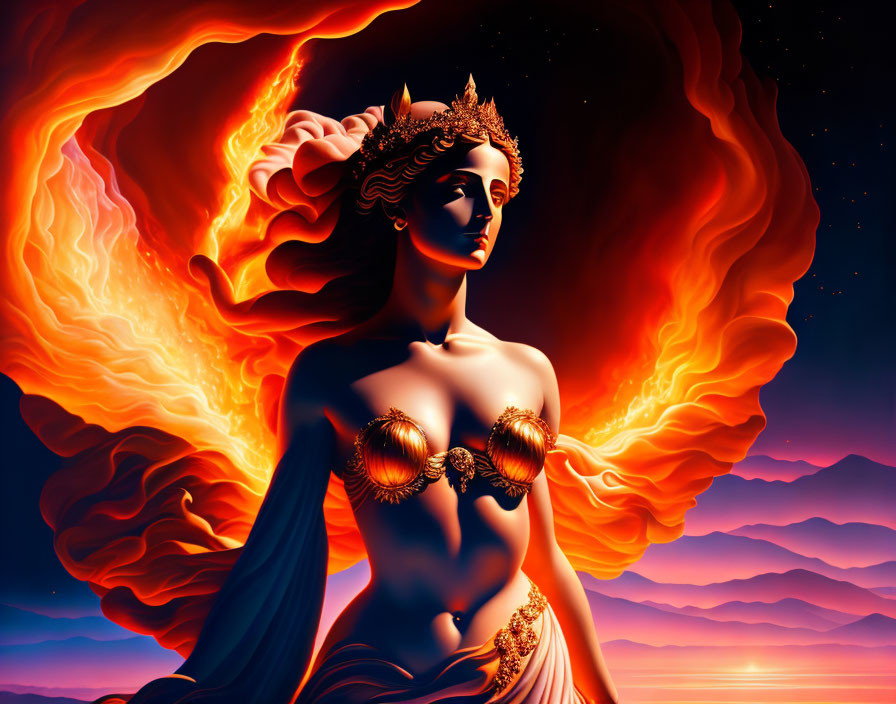 goddess of earth, walking out of a magma pool