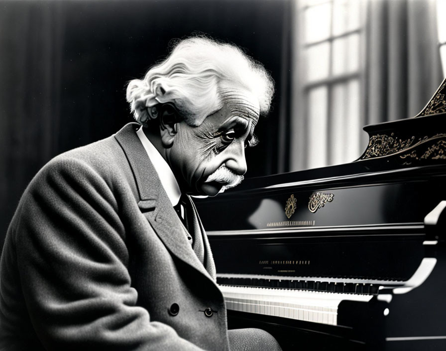 Sad Einstein played the piano