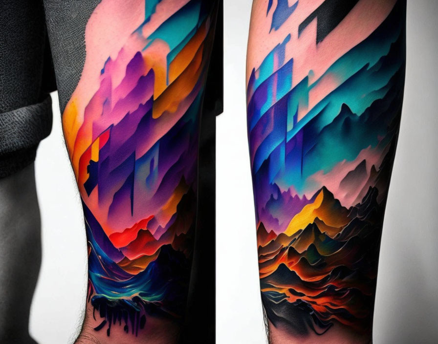 Colorful geometric abstract tattoo on arm