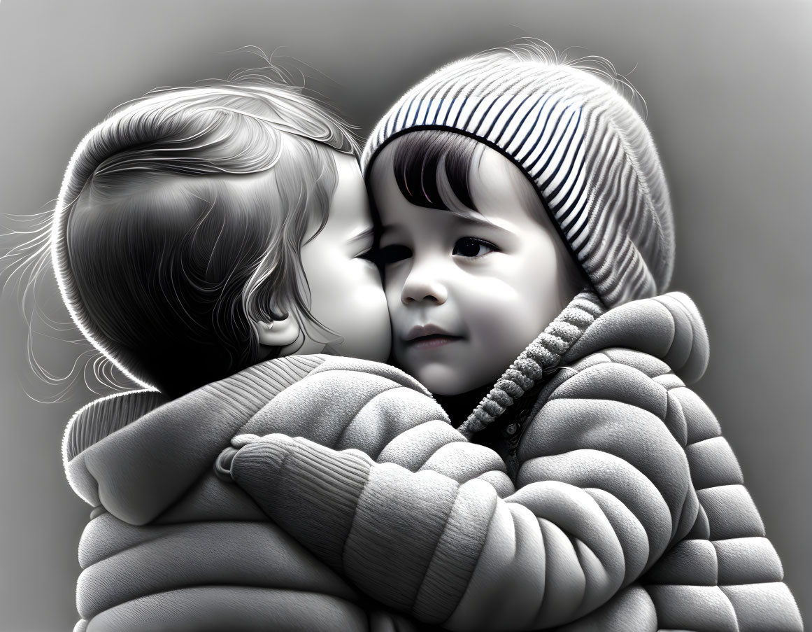 Two children hugging