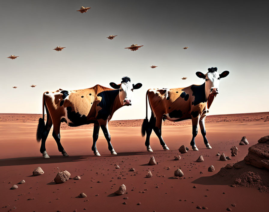 Cows walking on Mars