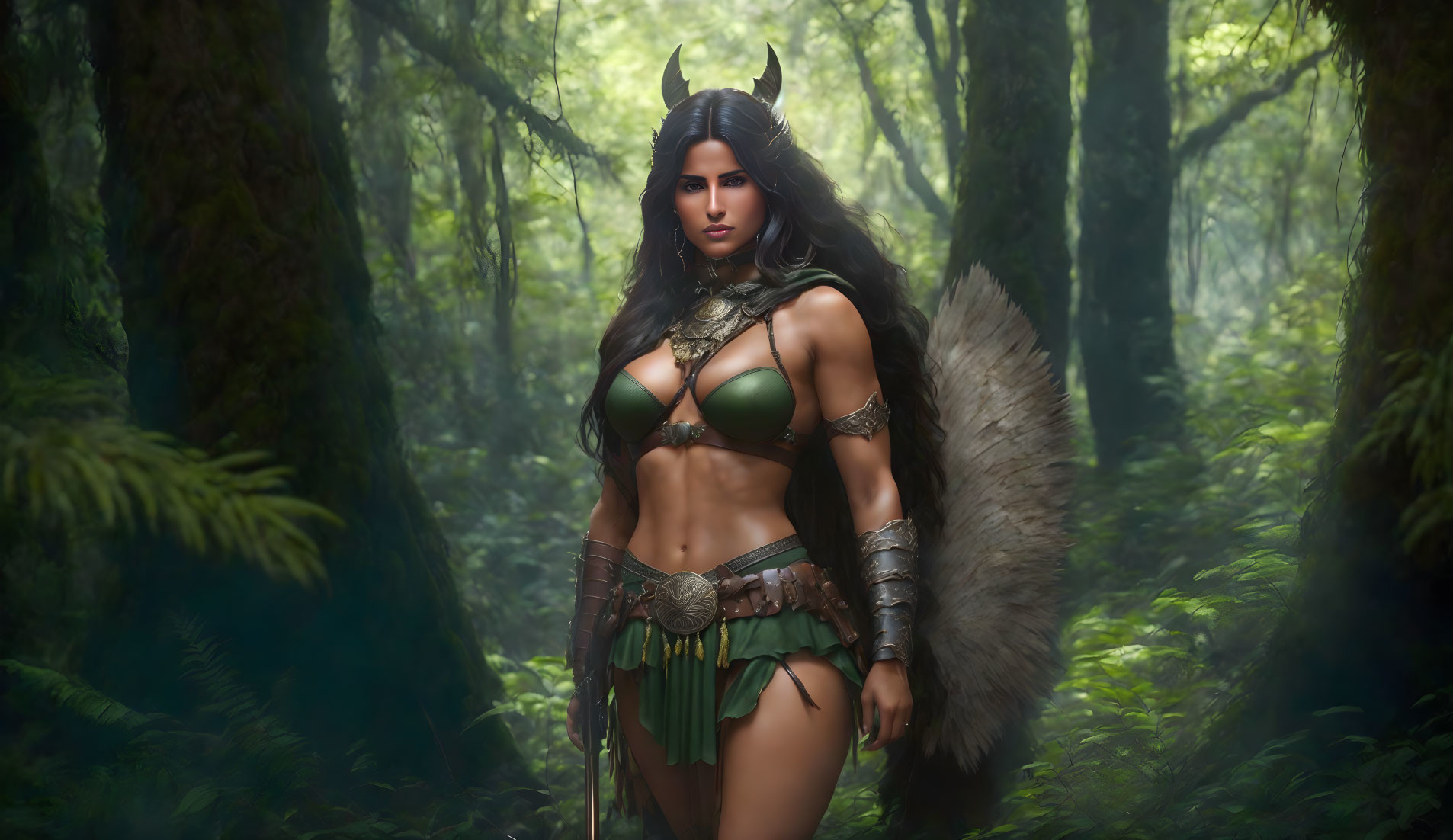 Sexy and beautiful jungle warrior woman