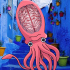 Colorful Pink Octopus with Translucent Head in Surreal Underwater Scene