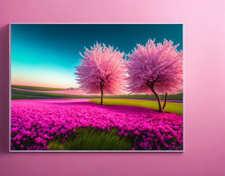 Cherry Blossom Trees Canvas Print with Sunset Sky