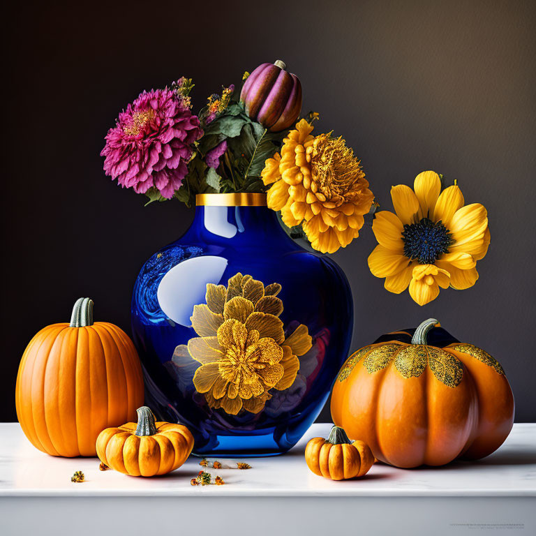 Pumpkins and flowers 