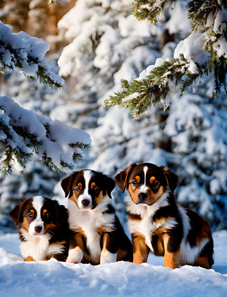 Miniature American Shepherd puppies with their mom