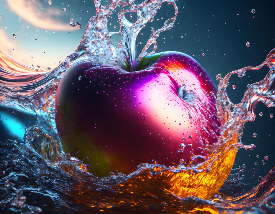Splashing of apple into the moving water
