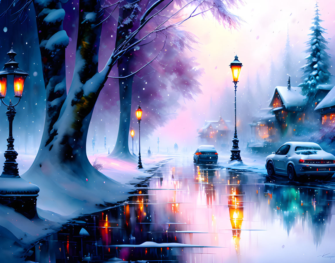 Snow falling on beautiful landscapes
