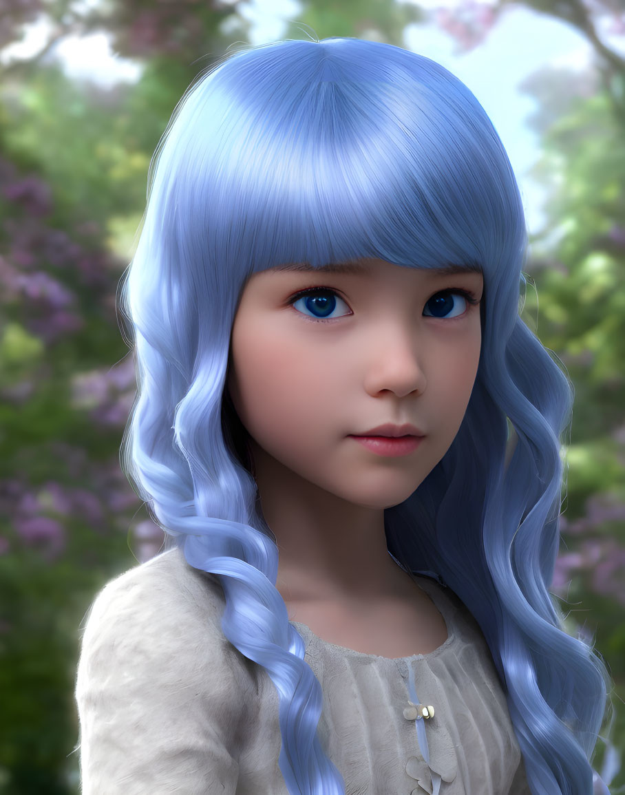 Beautiful young tween girl with blue hair