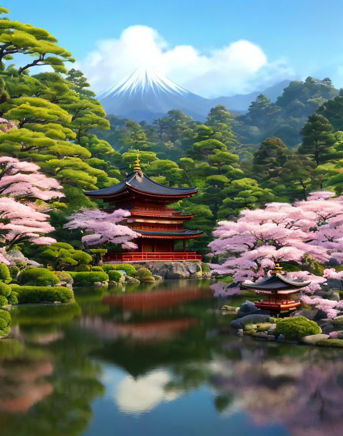Digital painting of Japanese garden
