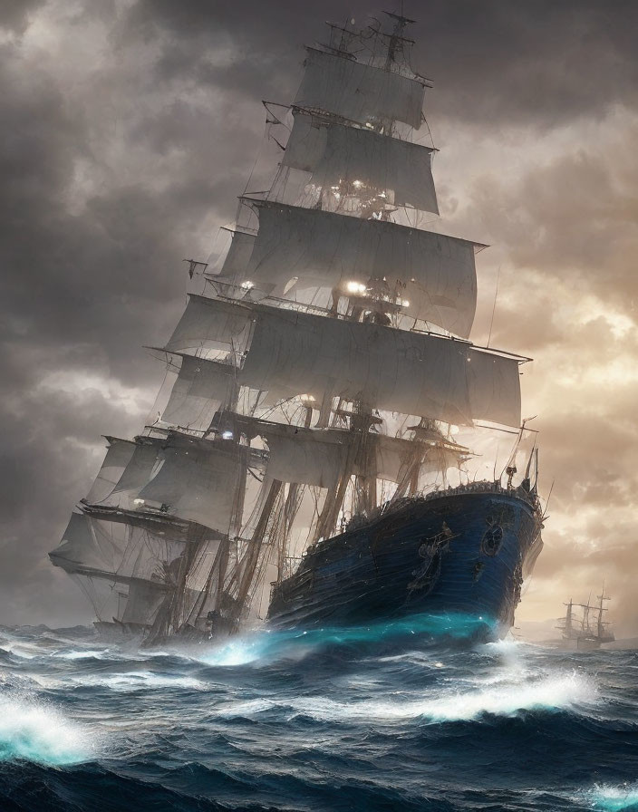  A ship sailing in stormy seas