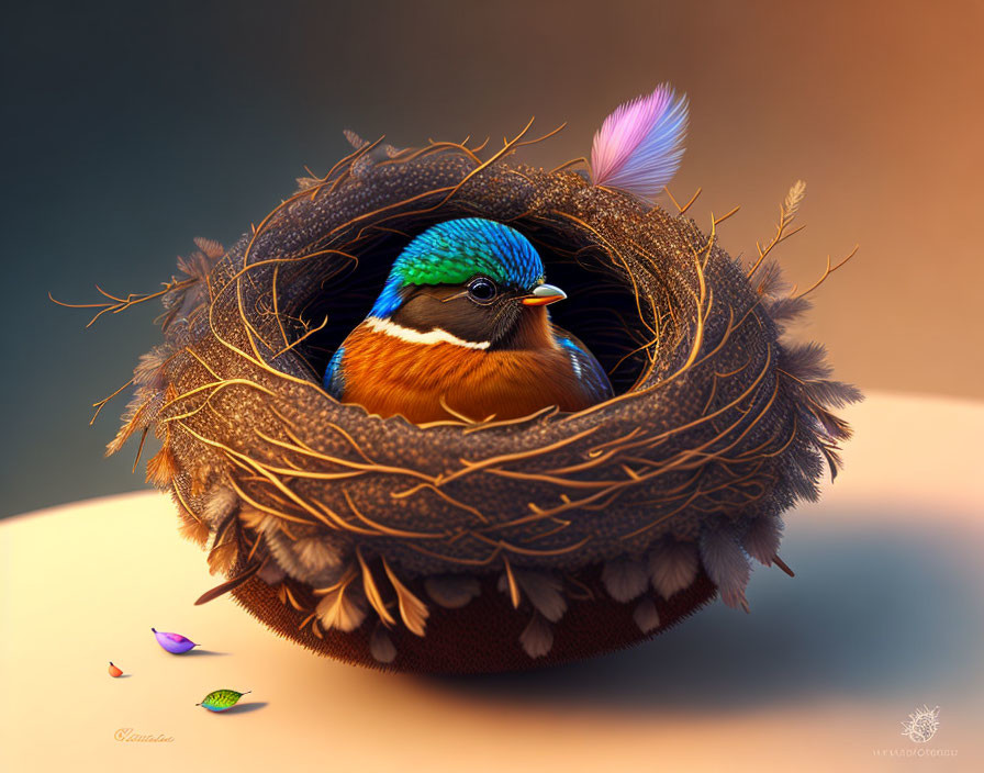 Cute bird in nest