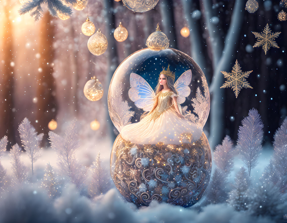 Beautiful fairy in a glass globe floating