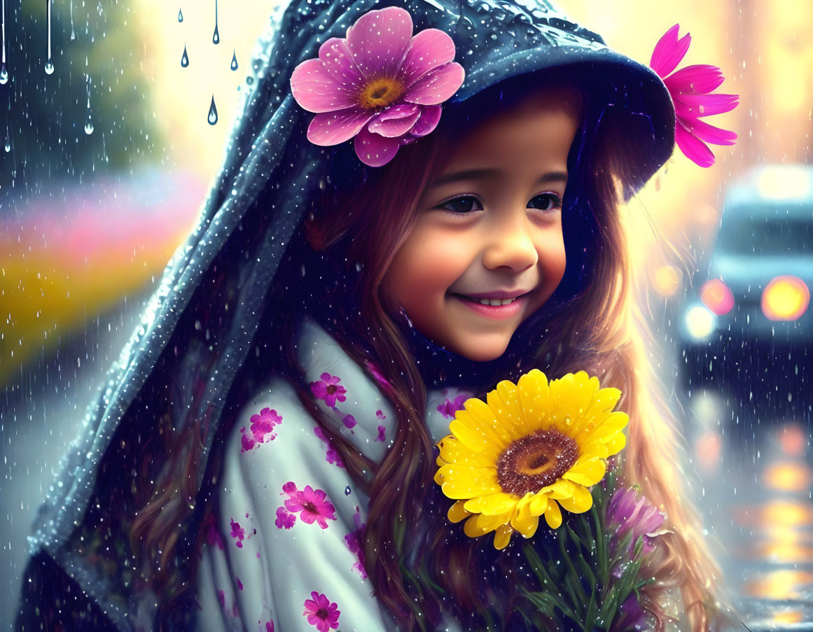 Small child sitting in Rain