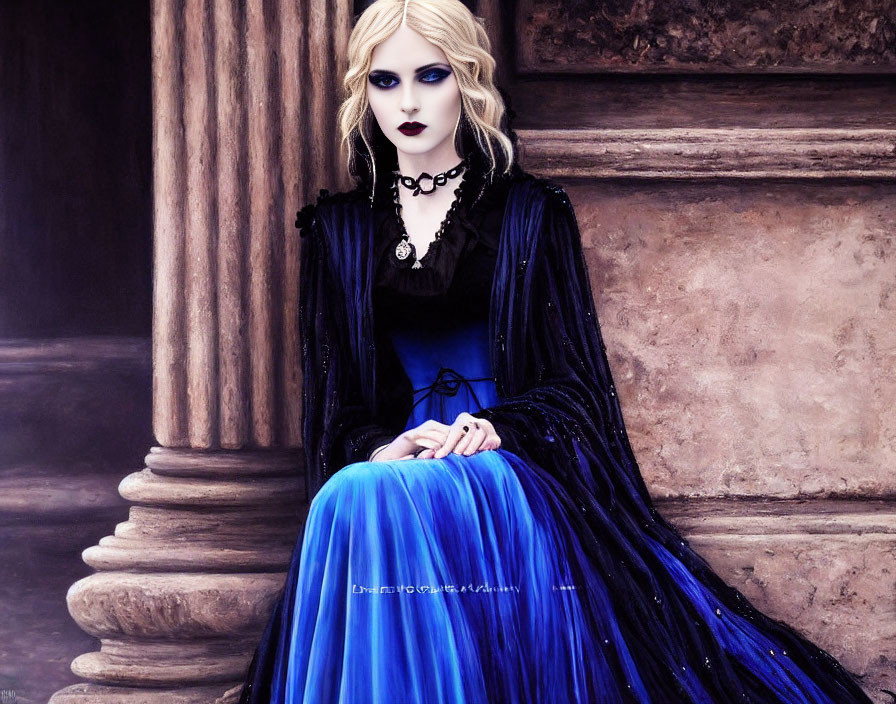 Gothic woman in a spectrum of blue