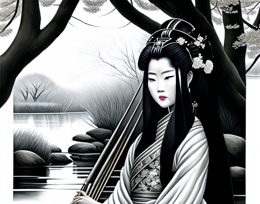 A Geisha playing Shamisen