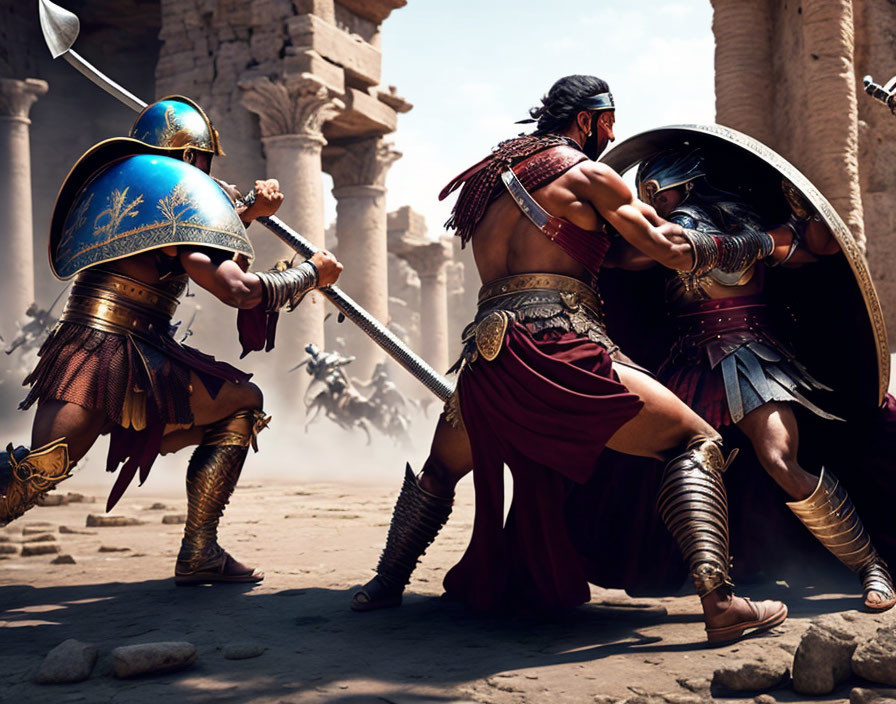 Aancient Vandals fighting with scared Romans 