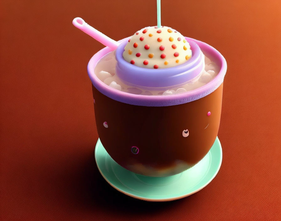 Colorful Hot Chocolate Cup with Cream and Sprinkles Illustration