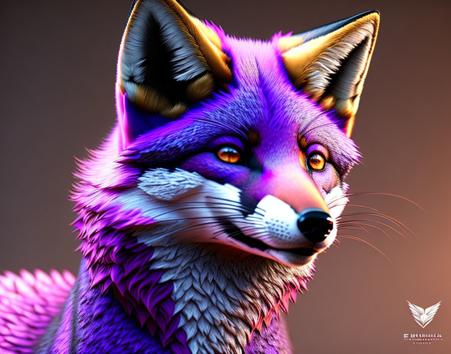 Stylized digital portrait of a vibrant purple fox