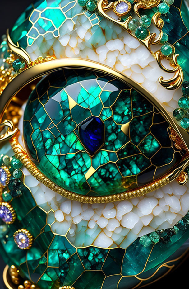 Emerald-Green Stone Jewelry with Gold and Turquoise Mosaic