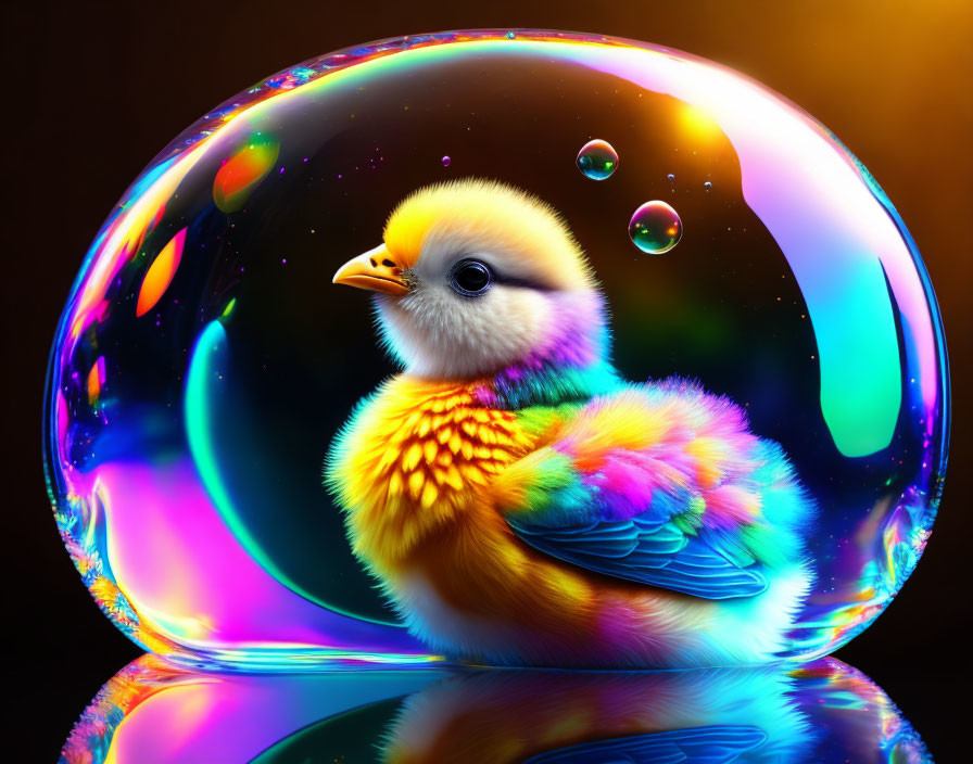 Colorful Chick in Iridescent Bubble Artwork