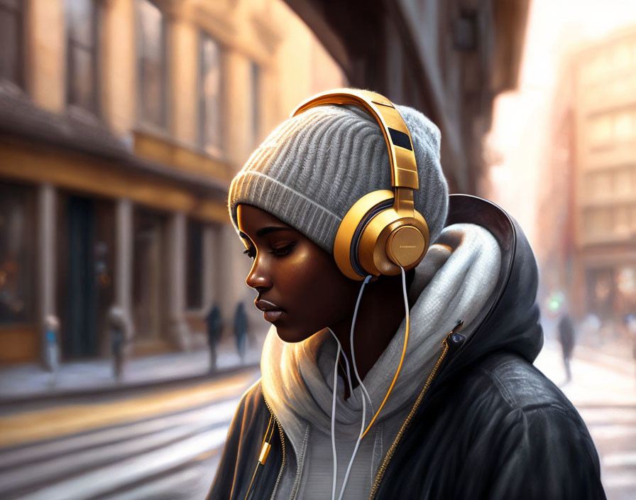 Golden, headphones