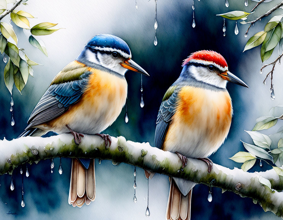 Birds in rain