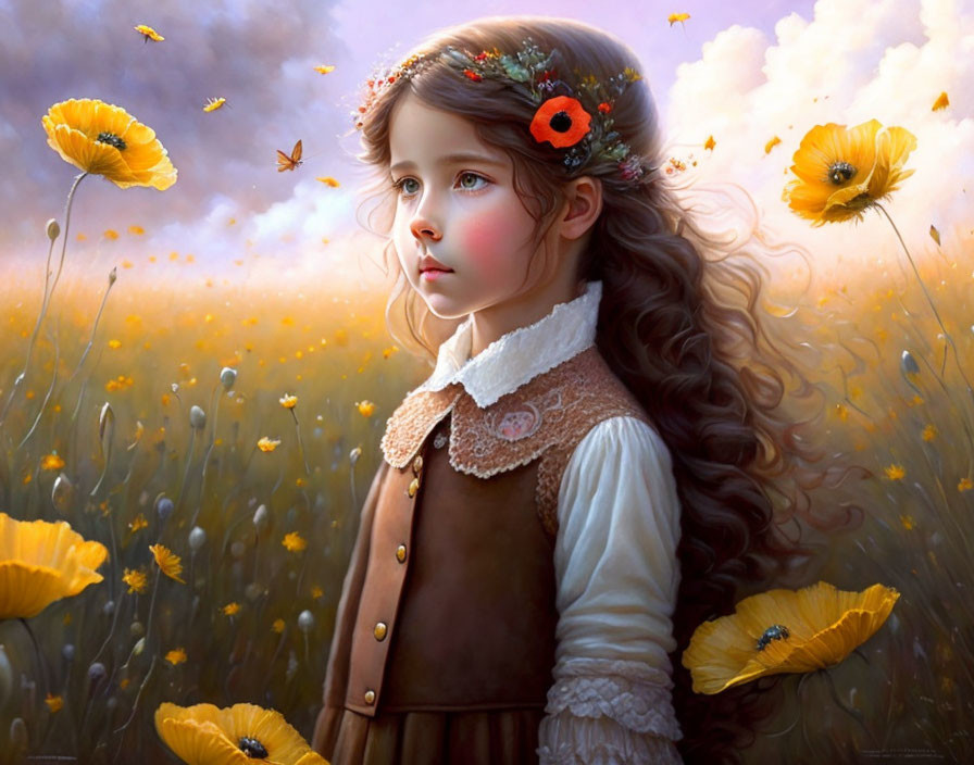 cute girl with poppies