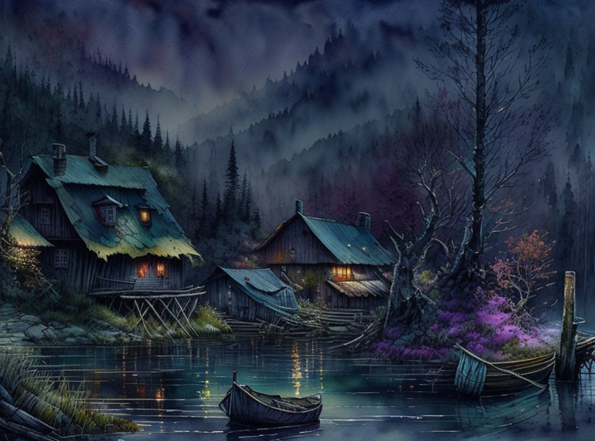 Night falls in the fishing village
