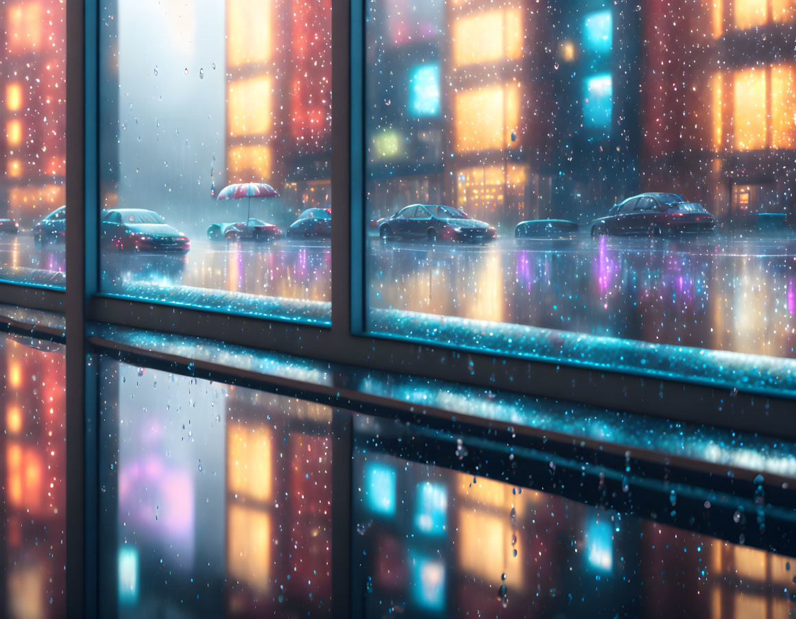 cityscape in the rain