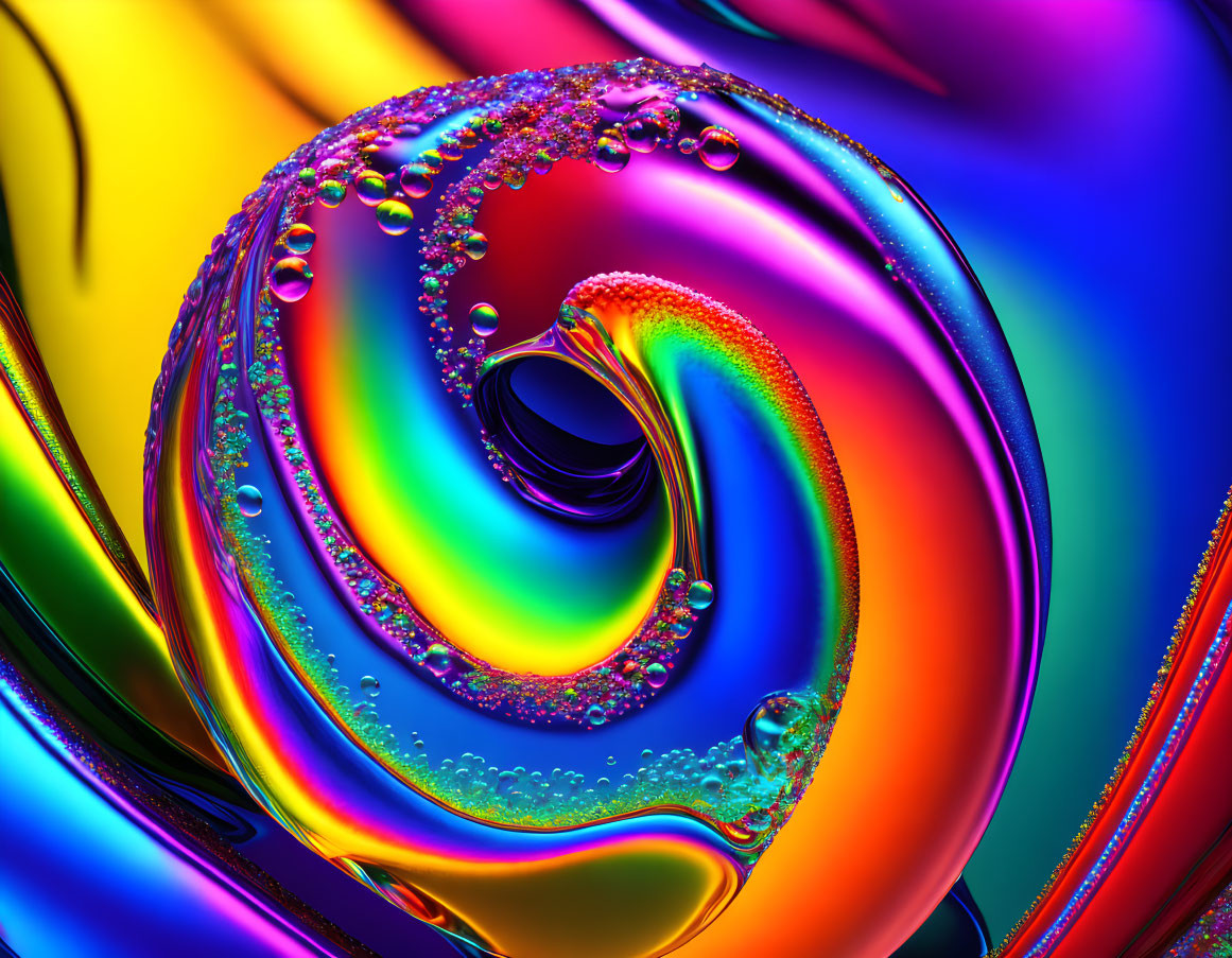 Colorful Swirl with Glossy Liquid Appearance and Water Beads Pattern