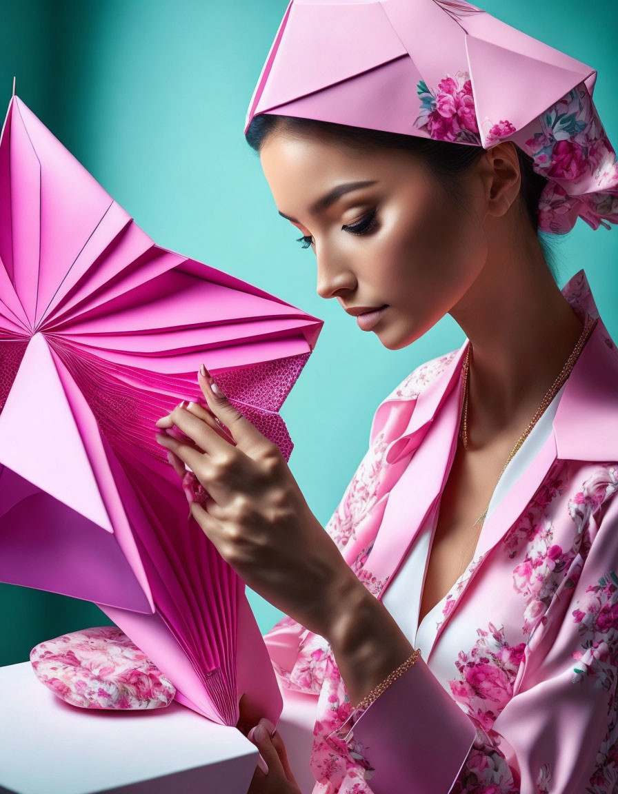 Origami folding woman