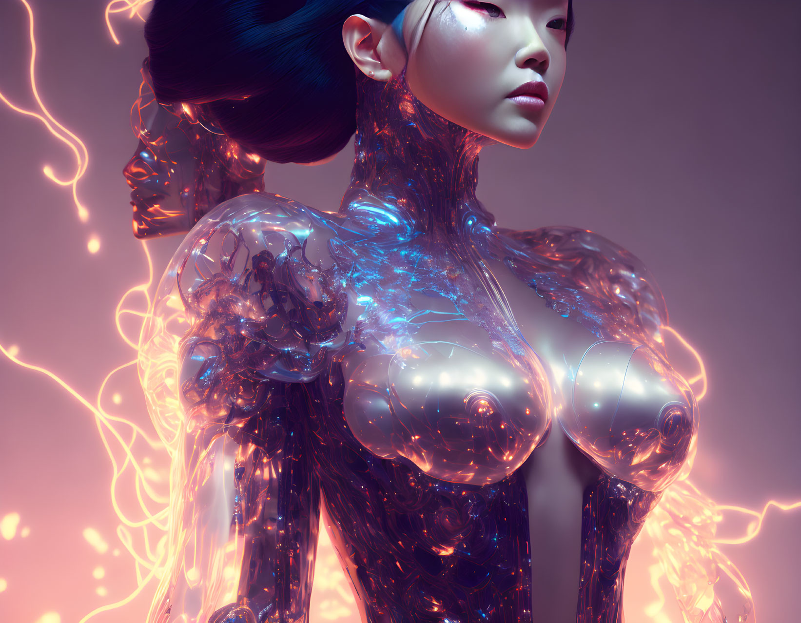"A 3D full body strange giant glow Transparent and
