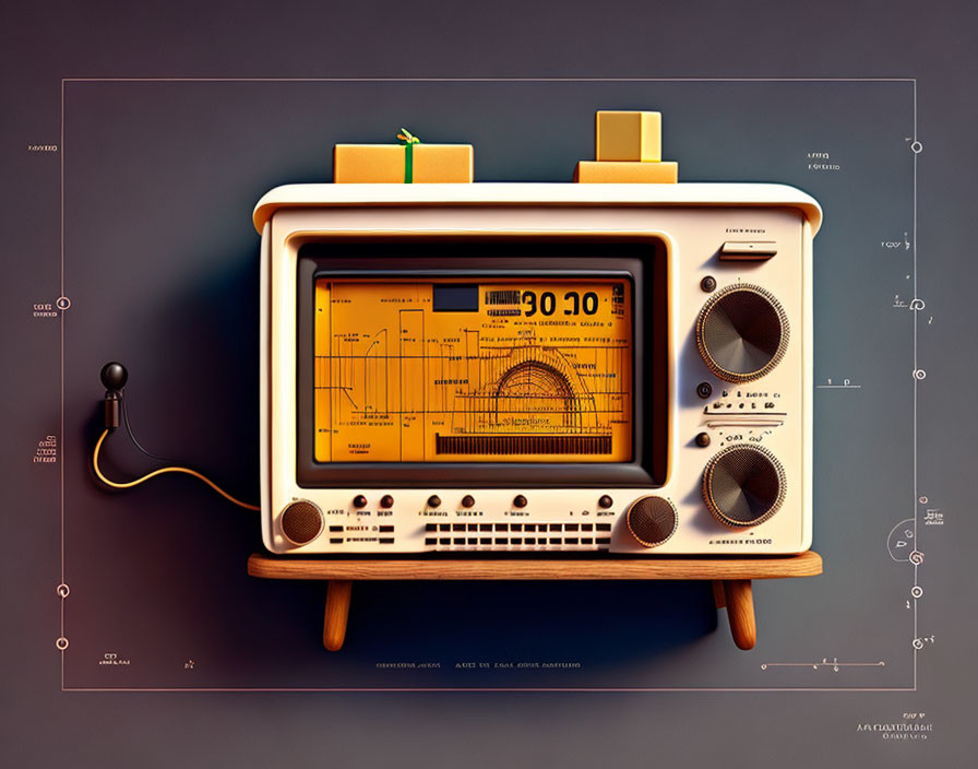 Retro television with oscilloscope design and schematic overlays