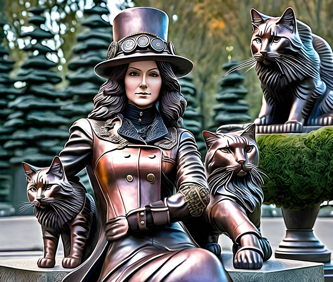 ≈❀◕<>◕❀≈ Sculptural composition: a woman with cats