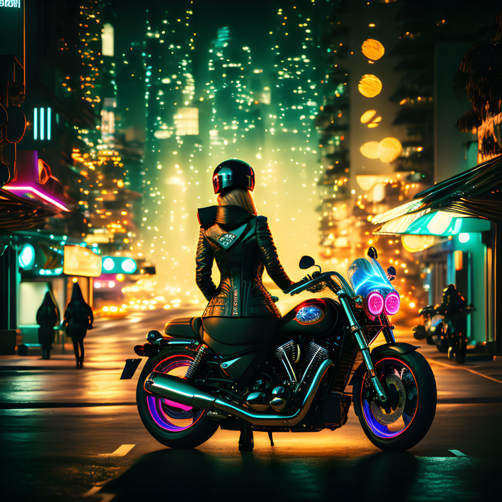 Woman on a motorbike in the night city