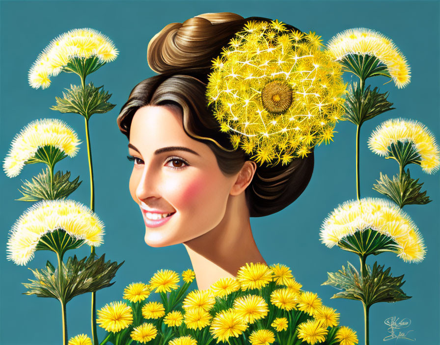 ≈❀◕<>◕❀≈  Woman and dandelions