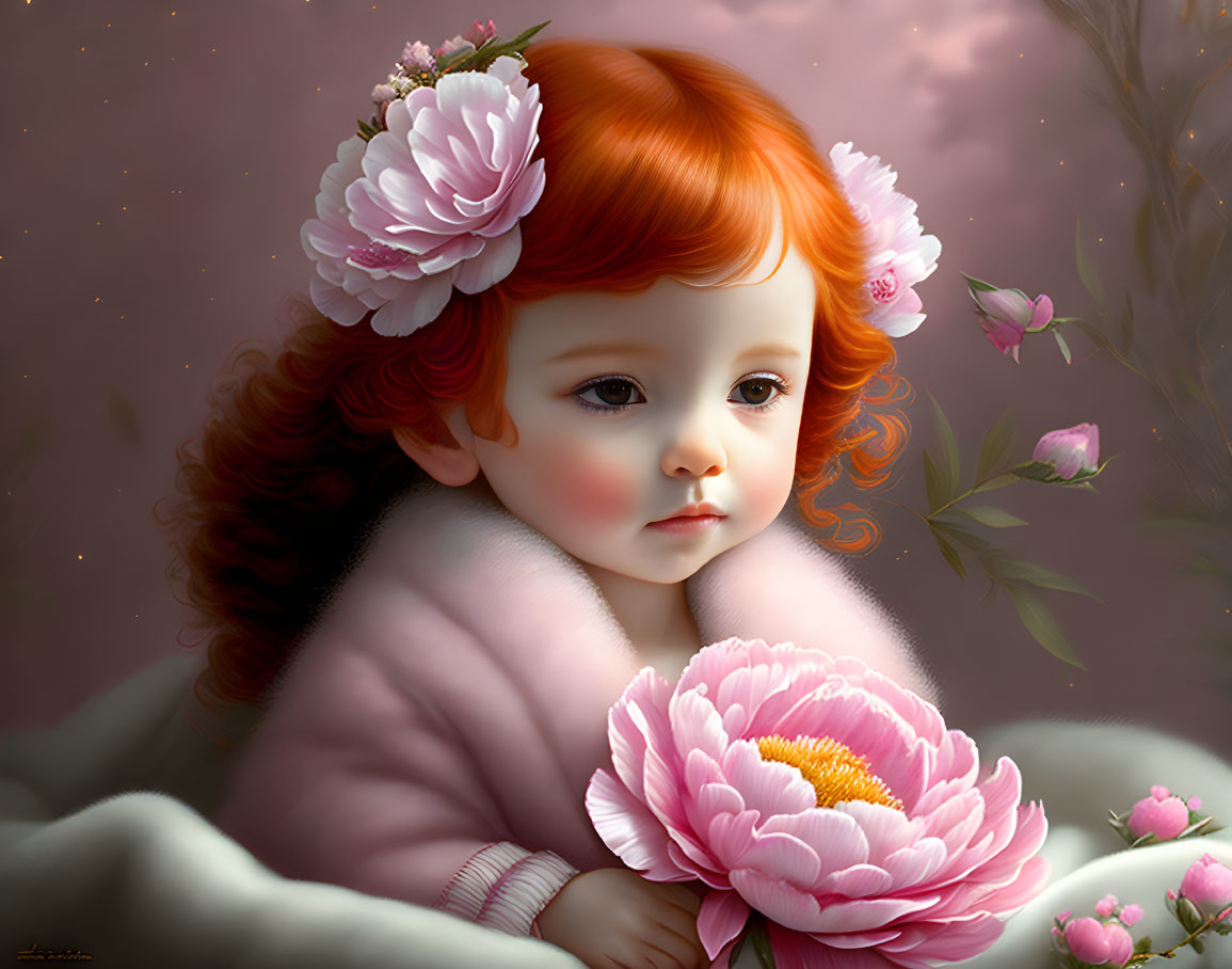  ≈❀◕<>◕❀≈  adorable baby with a big peony `.✿;...`