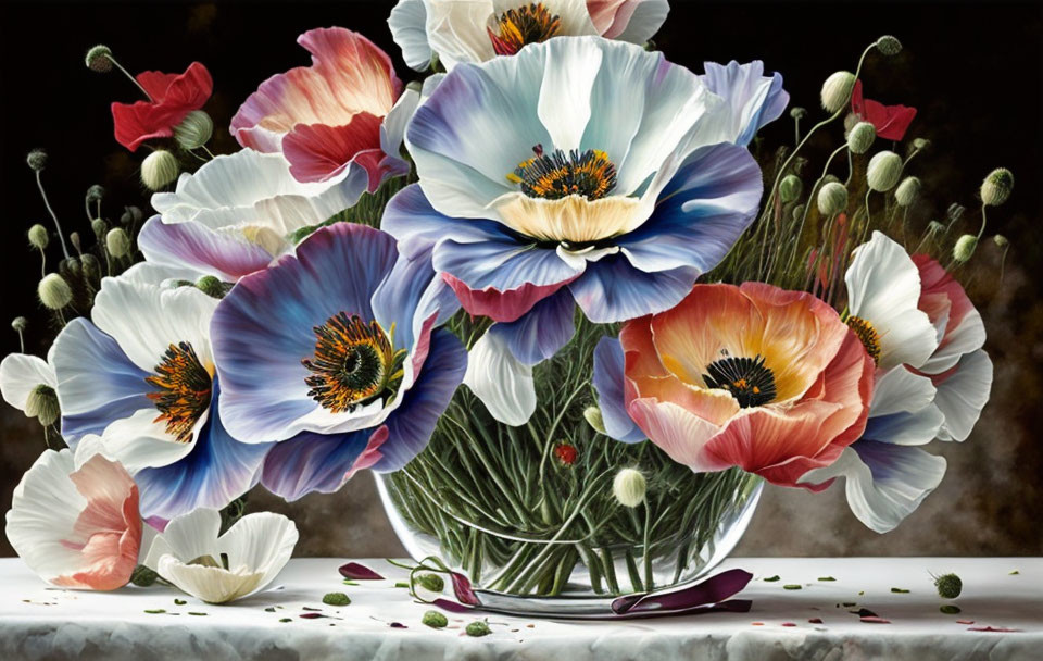 ≈❀◕<>◕❀≈  poppies on the table